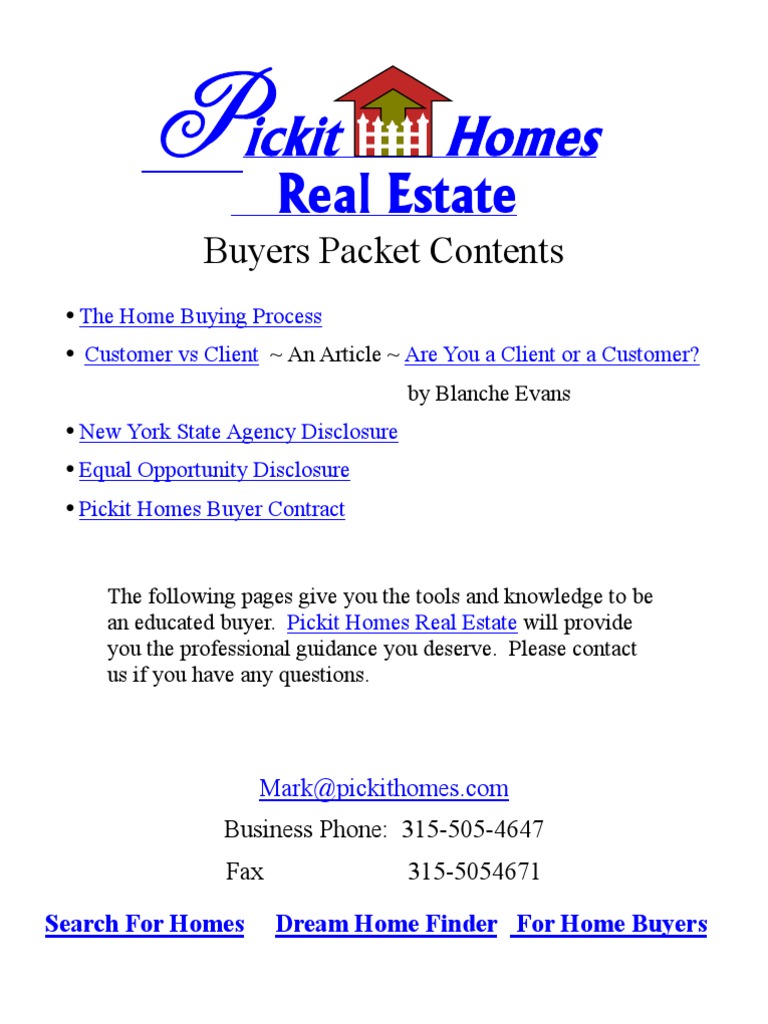 Buyers Packet PDF Real Estate Broker Law Of Agency