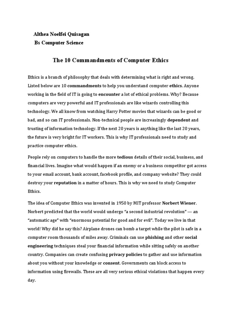 10 Commandments of Computer Ethics | PDF | Internet | Ten Commandments