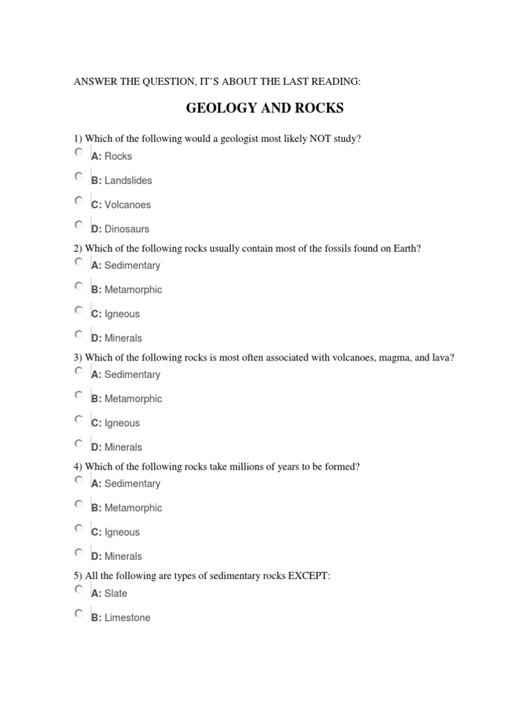 Geology Questions PDF