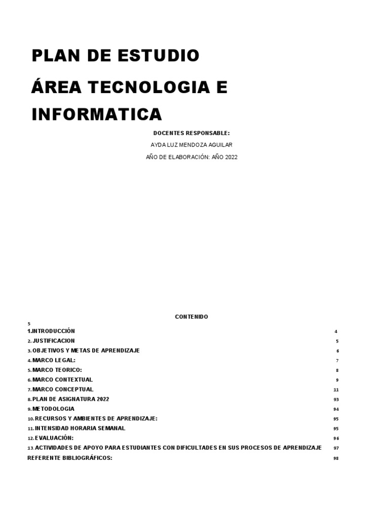 Plan de Estudios Informatica | PDF | Educación primaria | Informática