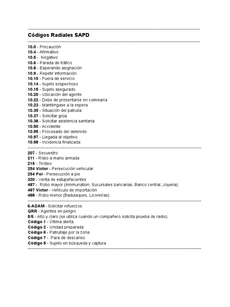 Códigos Radiales para Policía Roleplay | PDF
