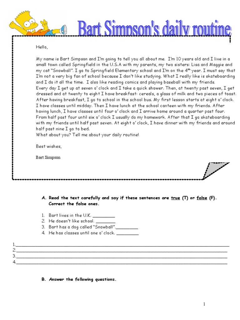 Bart Simpsons Daily Routine | PDF | Bart Simpson | Lisa Simpson