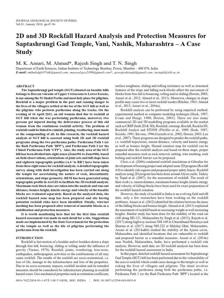 2D and 3D Rockfall Hazard Analysis and Protection Measures For ...