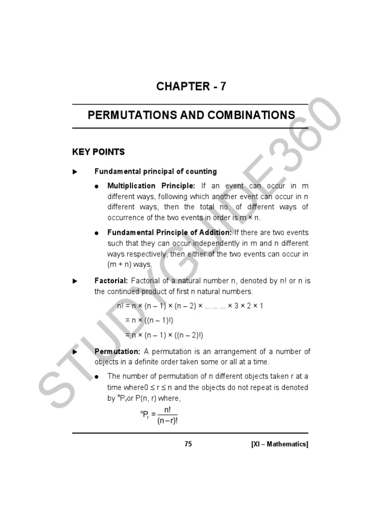 Class 11 Maths Notes Chapter 7 Studyguide360 | PDF | Permutation | Numbers