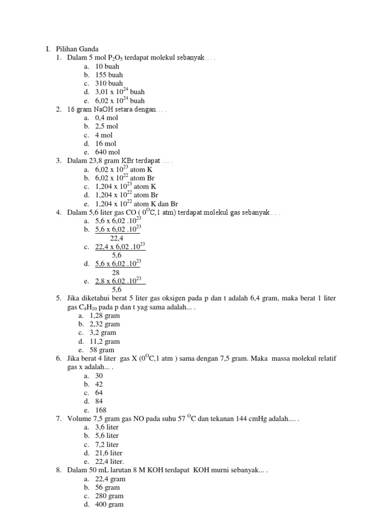 50+ Soal pilihan ganda kimia konsep mol dan jawabannya information