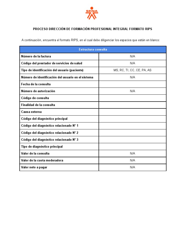 Formato RIPS para Formación Profesional | PDF