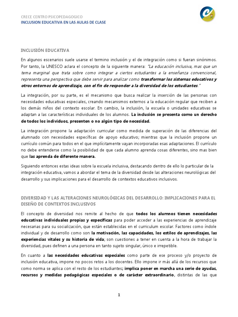 Inclusión Educativa y Diversidad en Aulas | PDF | Inclusión (Educación ...