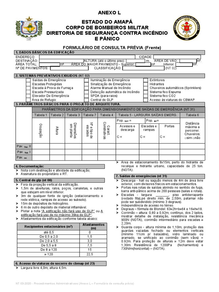 Formulário de Consulta Prévia para Projeto de Segurança Contra Incêndio ...