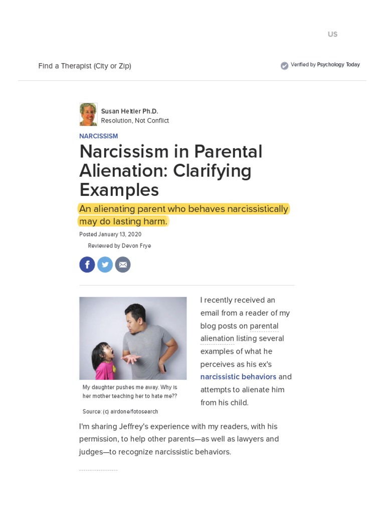 Narcissism in Parental Alienation Clarifying Examples Psychology