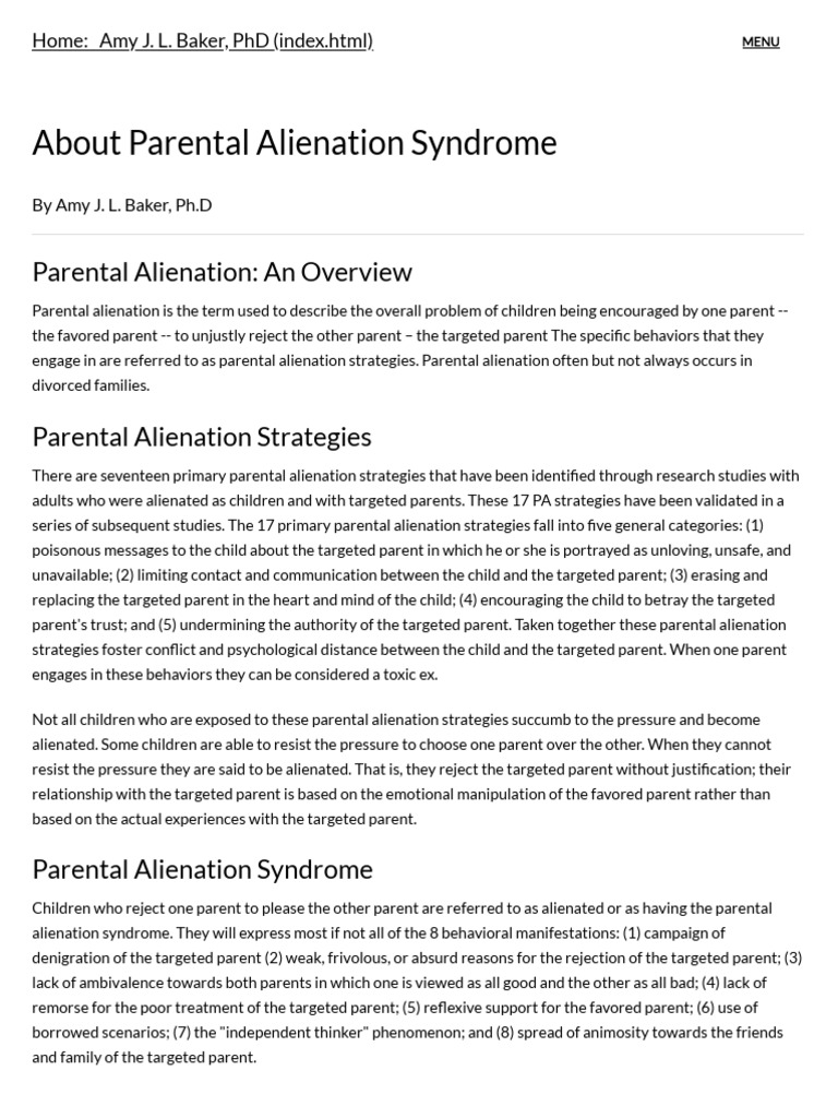 Parental Alienation Syndrome Amy Baker PDF Behavioural Sciences