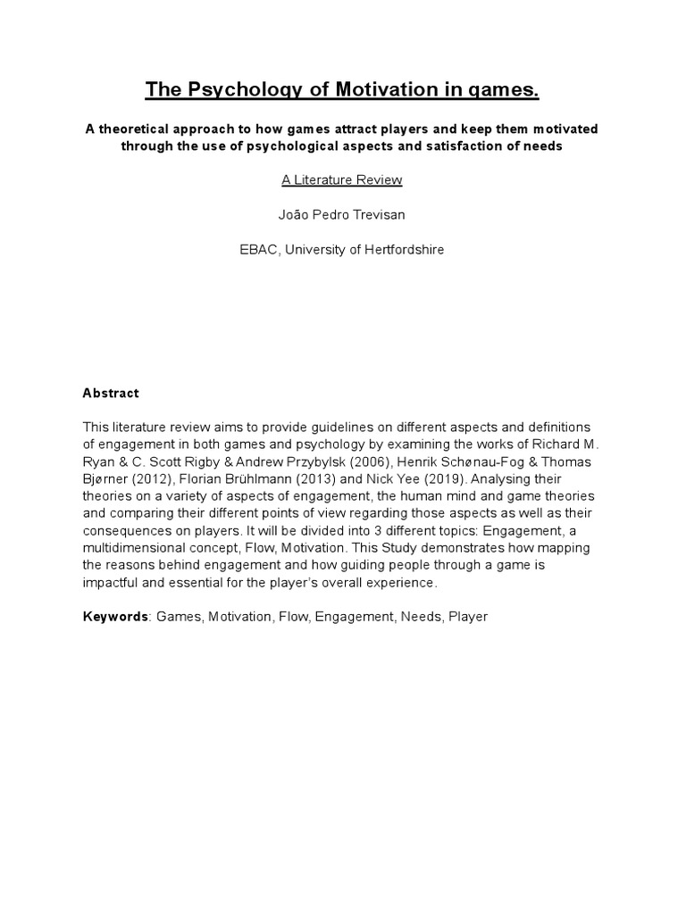 Motivation in Video Game Engagement | PDF | Flow (Psychology) | Motivation