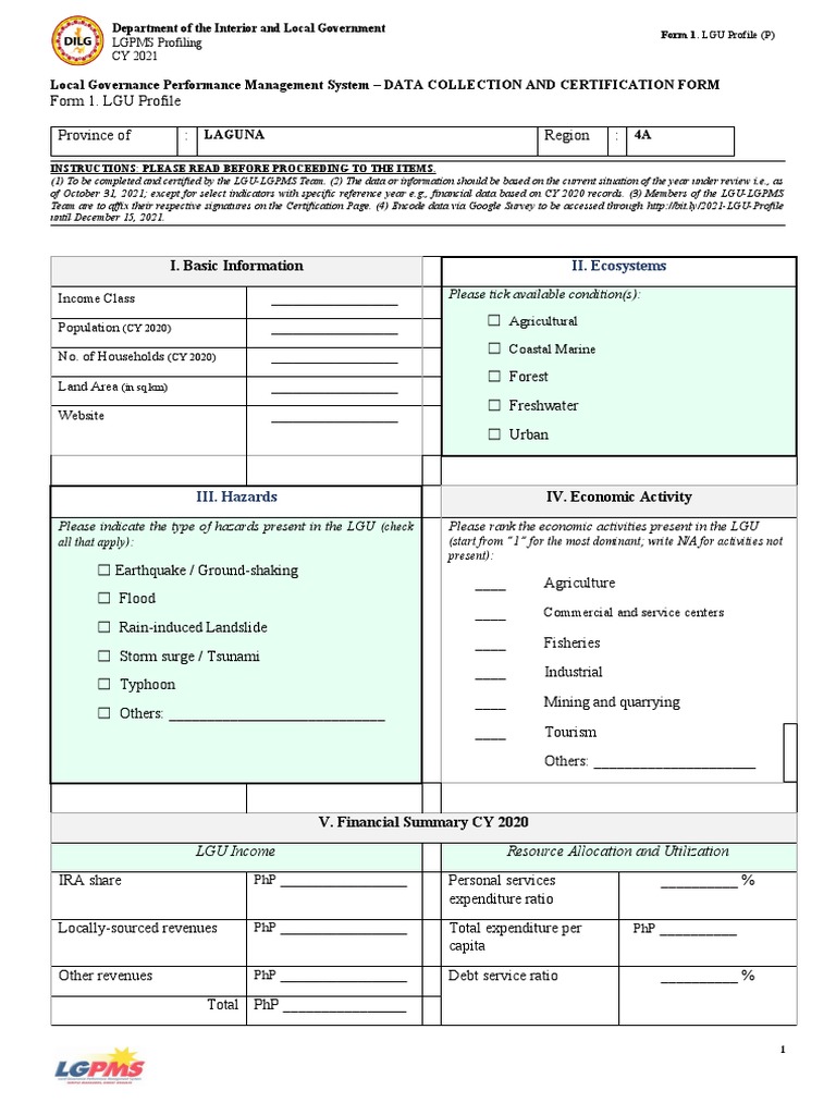 Annex A Form1 LGU Profile PESO | PDF | Emergency Management