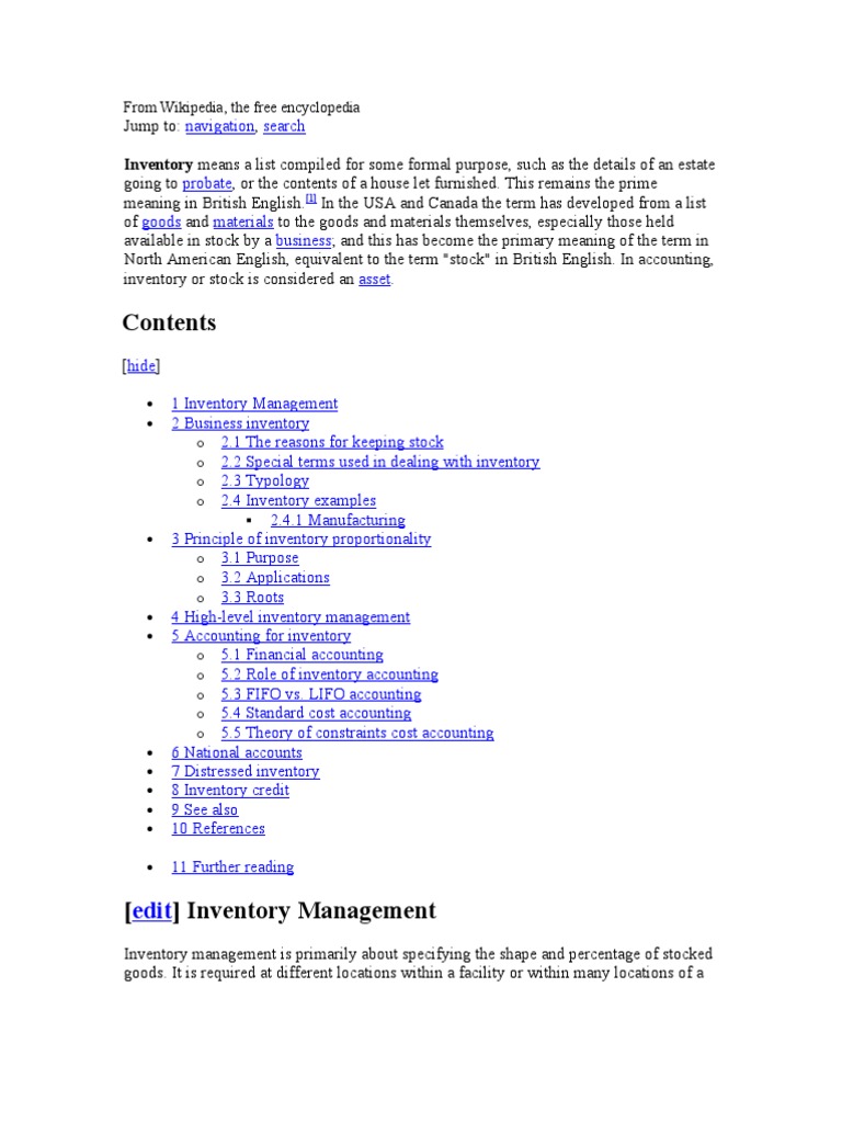 Inventory Means A List Compiled For Some Formal Purpose, Such As The ...