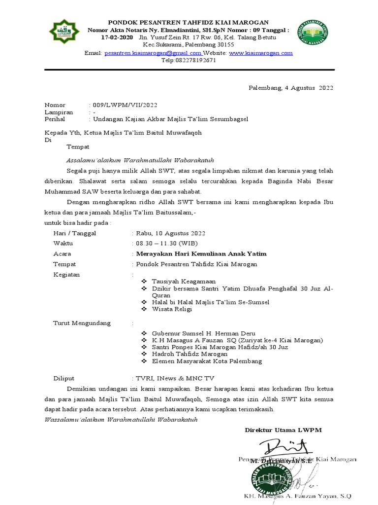 UNDANGAN Majlis Taklim Baitul Muwafaqoh | PDF