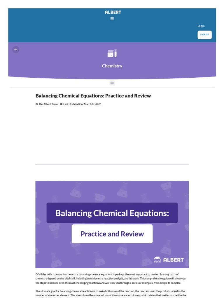 Balancing Chemical Equations - Practice and Review - Albert - Io | PDF ...