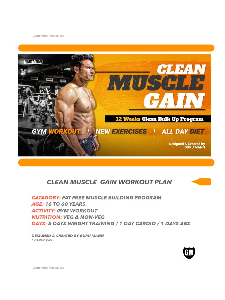 CLEAN MUSCLE GAIN Workout Plan by Guru Mann PDF PDF Weight Training Hobbies