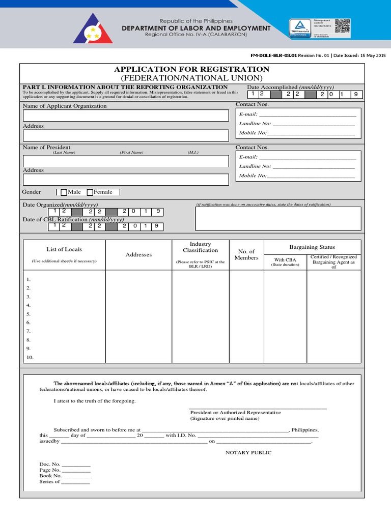 Federation Registration Application Form | PDF | Ratification | Common Law