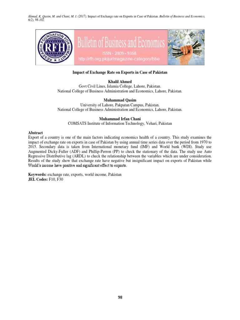 Impact of Exchange Rate On Exports in Case of Pakistan | PDF | Exchange ...