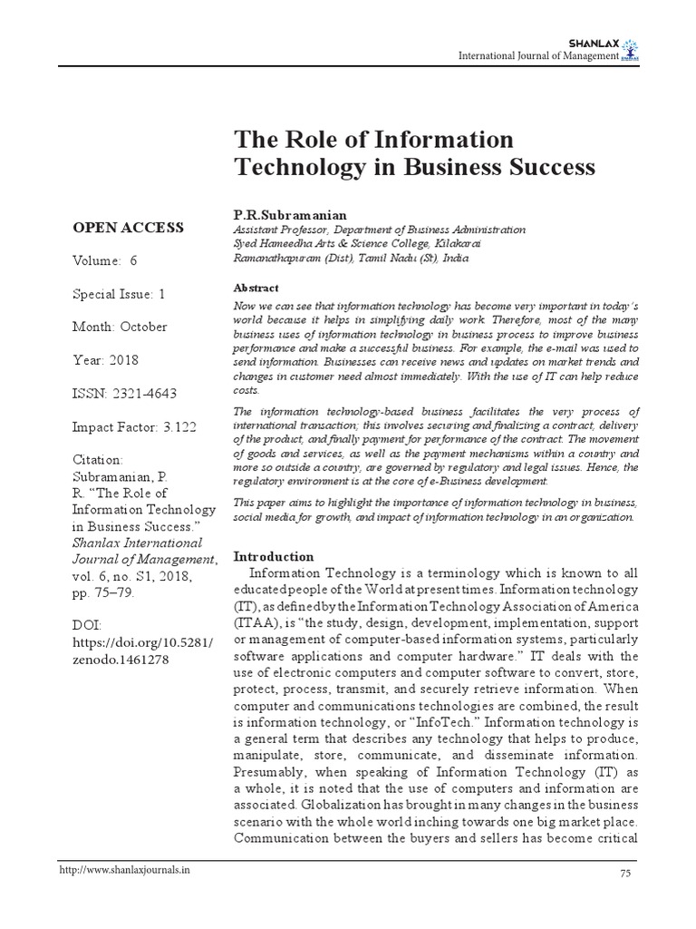 The Role of Information Technology in Business Success | PDF ...