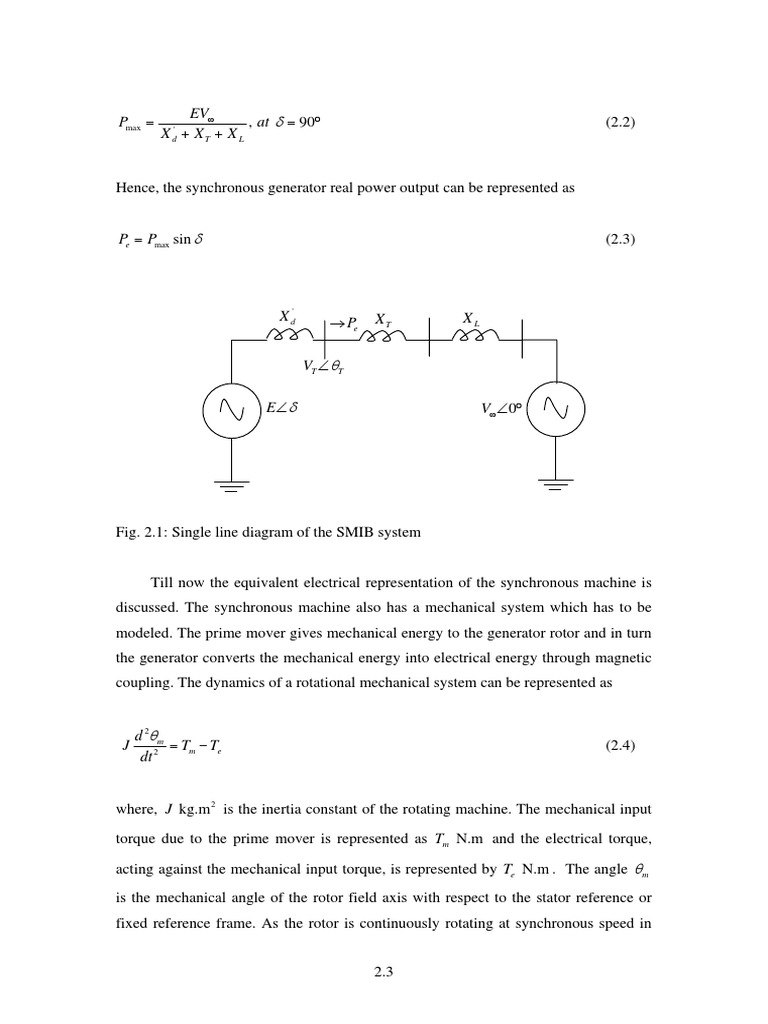 Swing Equation For Generator Rotor Angle Stability PDF Electric