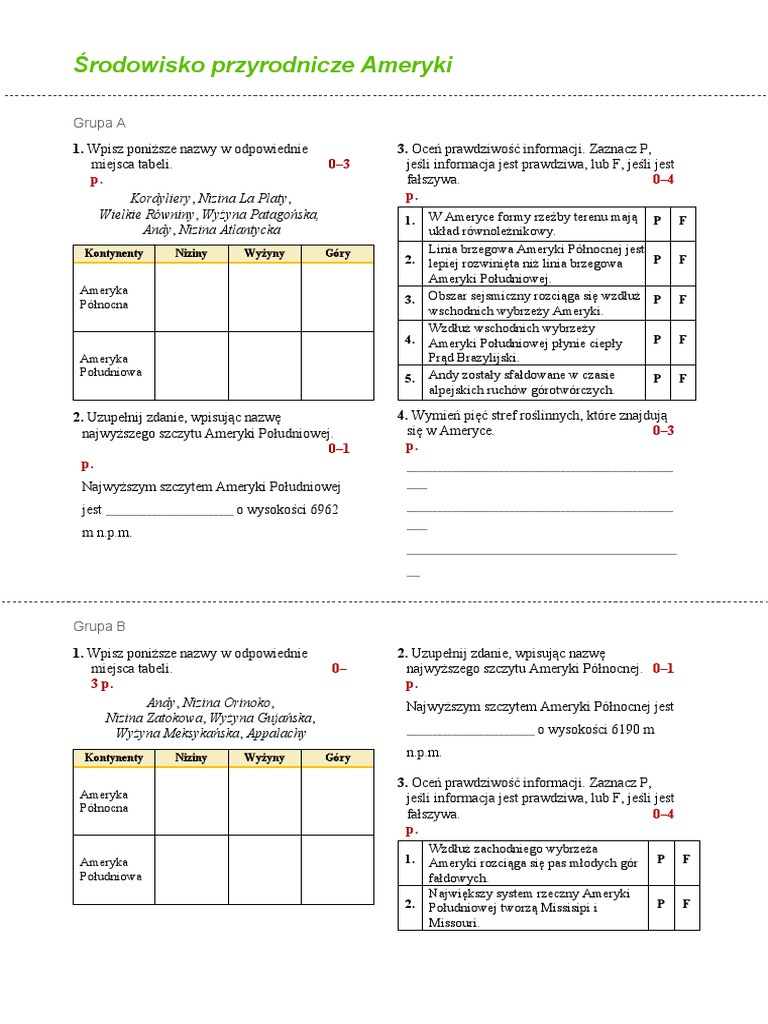 W Amazonii Karta Pracy