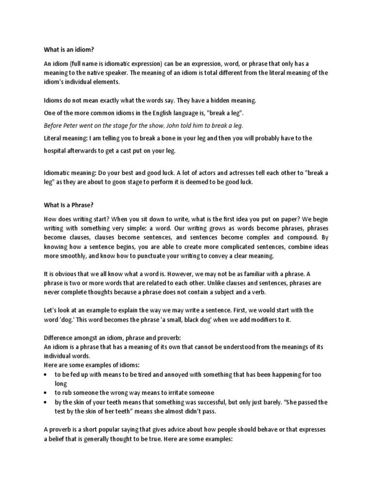 What Is An Idiom? Before Peter Went On The Stage For The Show, John