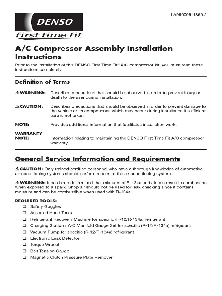 A/C Compressor Assembly Installation Instructions Definition of Terms