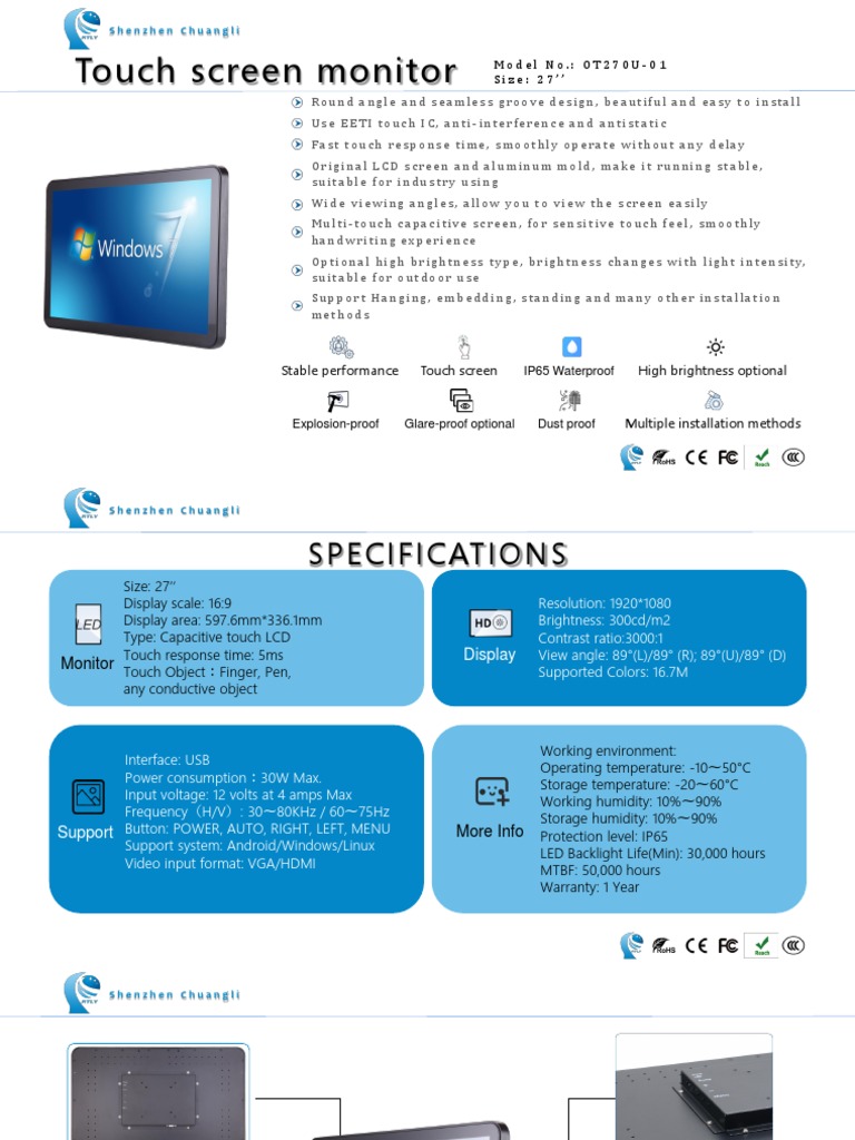 27" Touch Monitor Power Specs | PDF | Touchscreen | Computer Monitor
