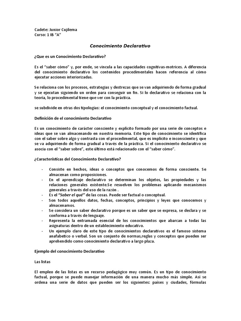 Conocimiento Declarativo | PDF | Conocimiento | Memoria