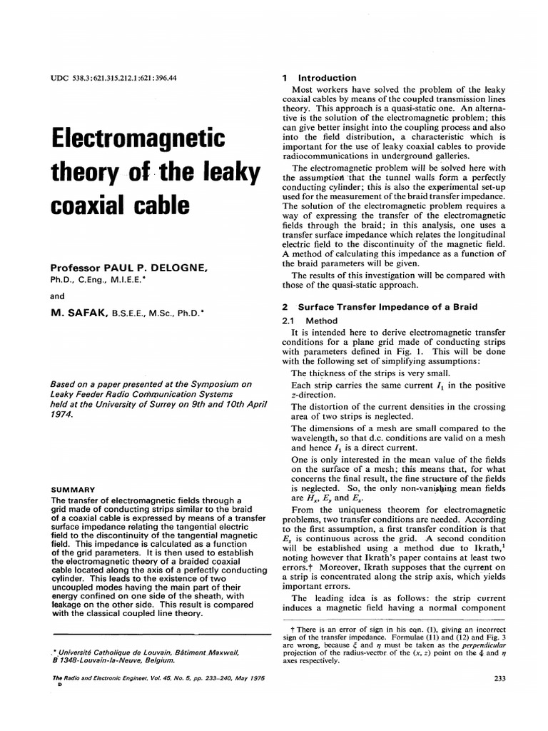 Theory of The Leaky Coax PDF Coaxial Cable Inductance