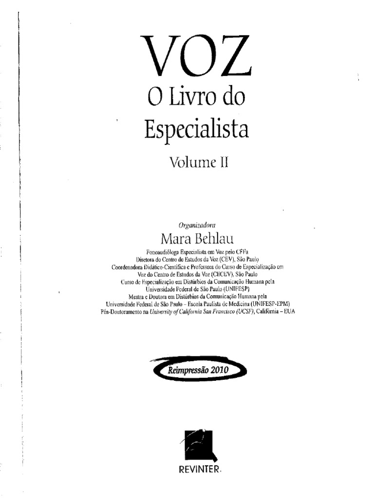 Voz - o Livro Do Especialista Vol Ii - Mara Behlau | PDF