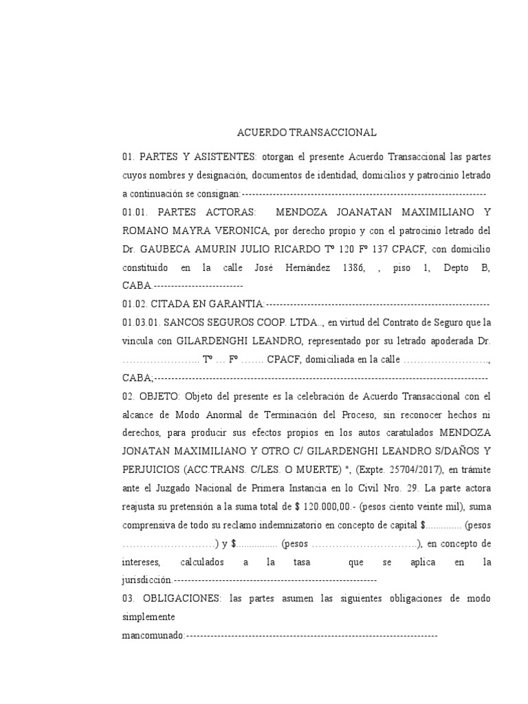 Acuerdo Transaccional Sancor Seguros | PDF | Justicia | Crimen y violencia