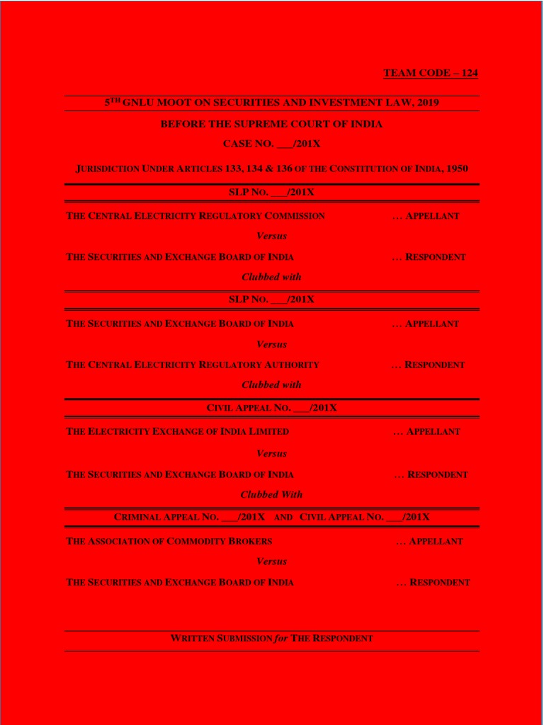 GNLU Moot 2019: SEBI vs CERC Case Analysis | PDF | Appeal | Government