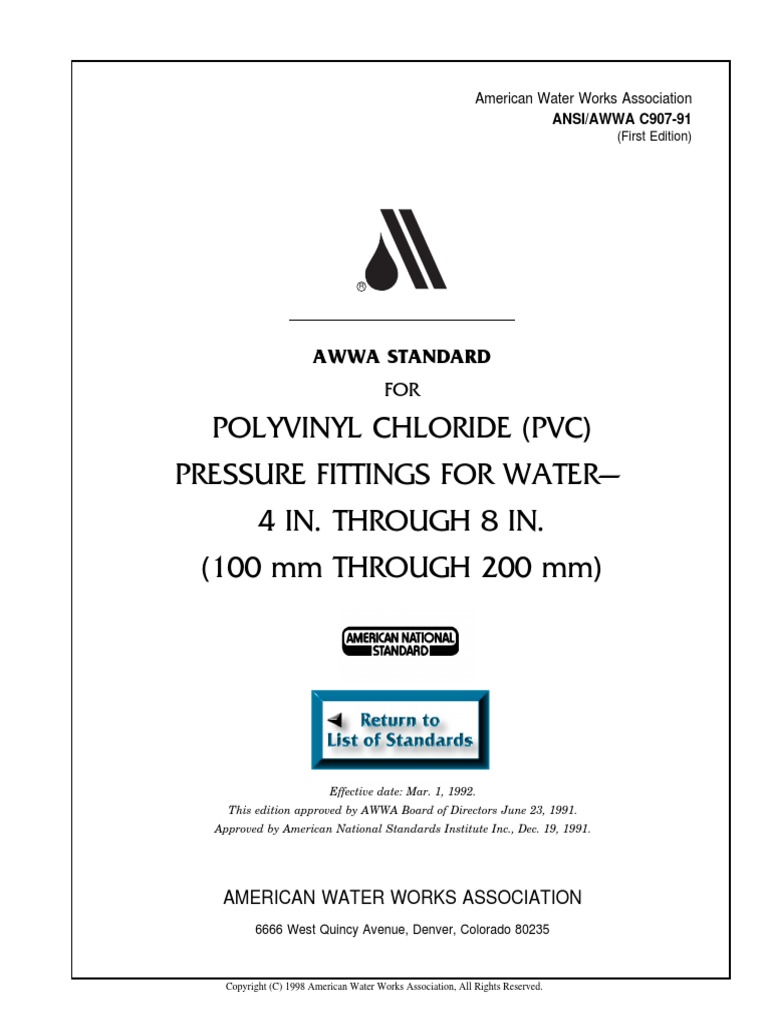 Polyvinyl Chloride (PVC) Pressure Fittings For Water - 4 In. Through 8 ...