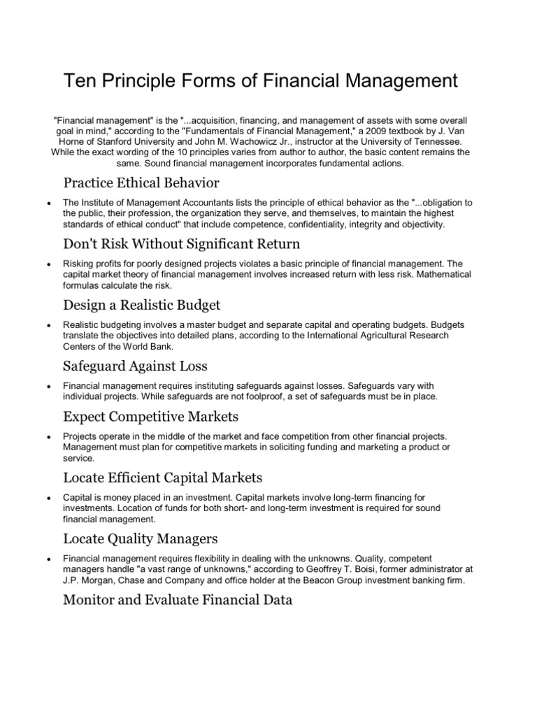 Key Principles of Financial Management | PDF | Market (Economics ...
