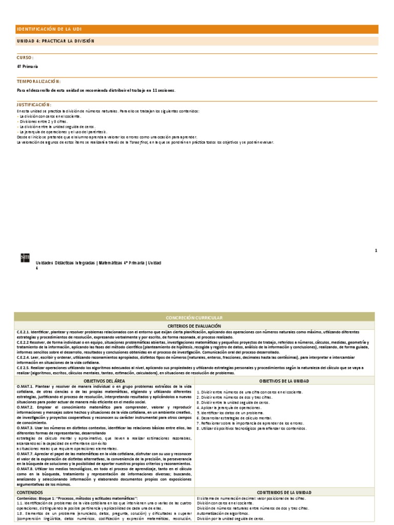 Unidad 4: Práctica de la División | PDF | Números | Aprendizaje