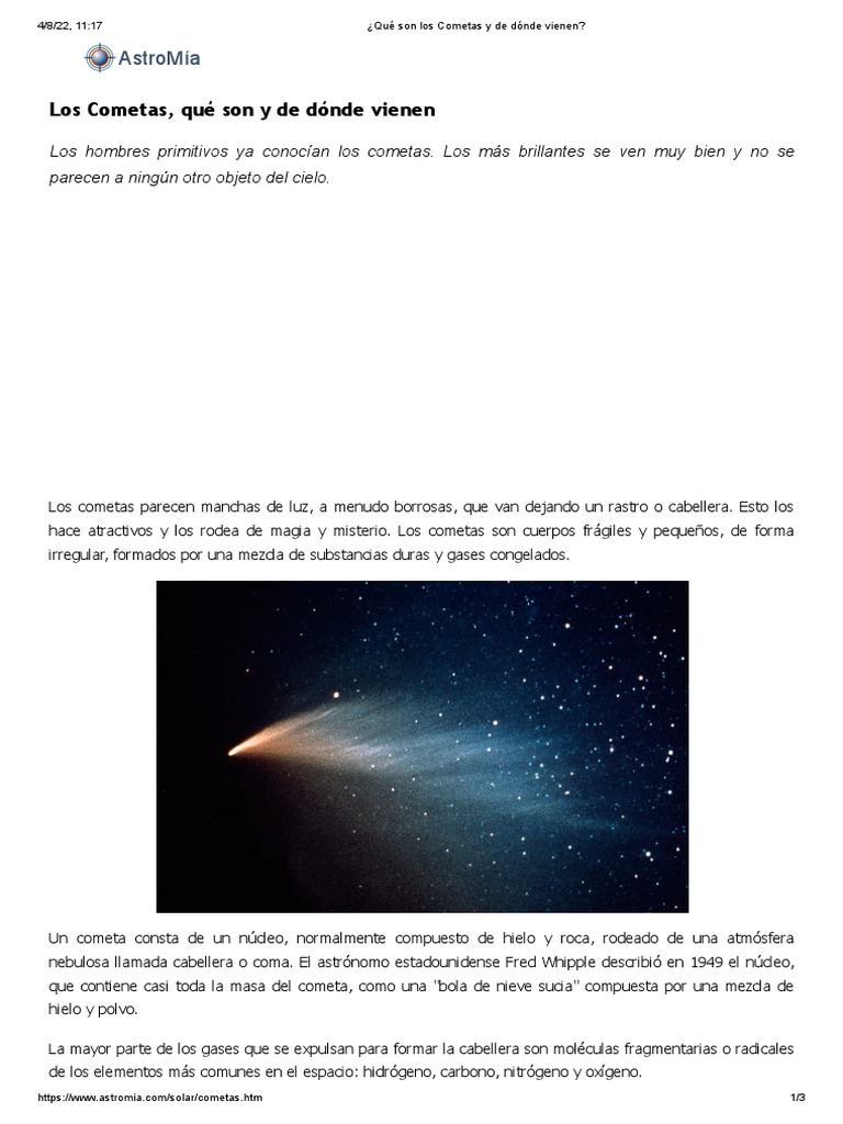 Qué Son Los Cometas y de Dónde Vienen | PDF | Cometa | Naturaleza, image size:768x1024