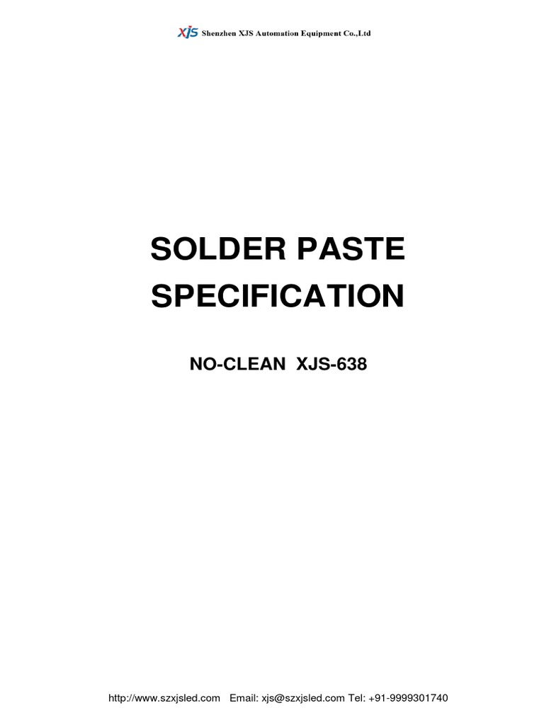 Solder Paste Specification NoClean Xjs638 PDF Soldering Solder