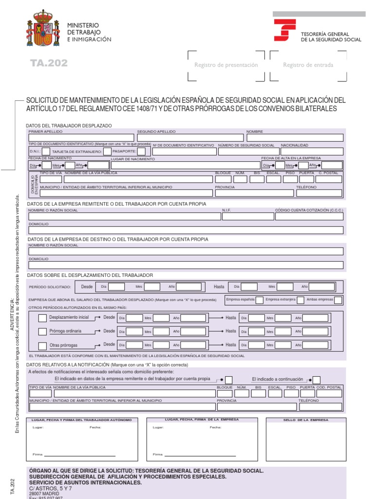 Modelo Ta 202 Seguridad Social | PDF | Privacidad de la información ...