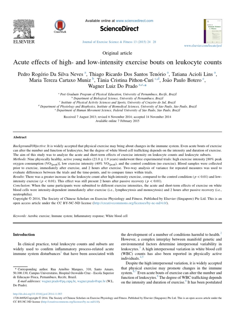 Acute Effect of High Intensity Interval Training On Luecocytes Bouts ...