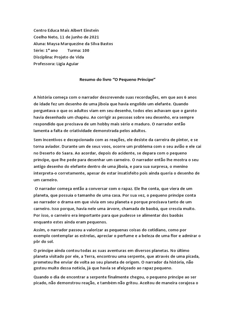 Resumo O Pequeno Príncipe | PDF | O Pequeno Príncipe