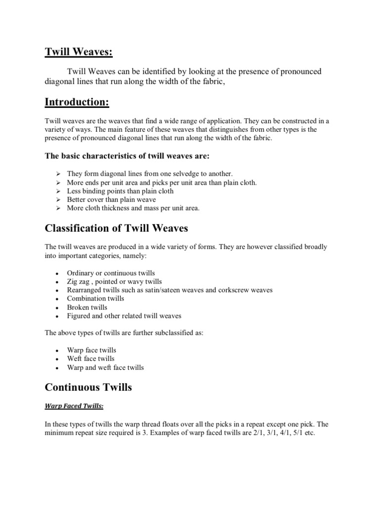 Understanding Twill Weave Types | PDF | Teaching Methods & Materials ...
