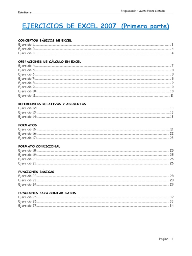 Ejercicios Básicos de Excel 2007 | PDF | Microsoft Excel | Hoja de cálculo