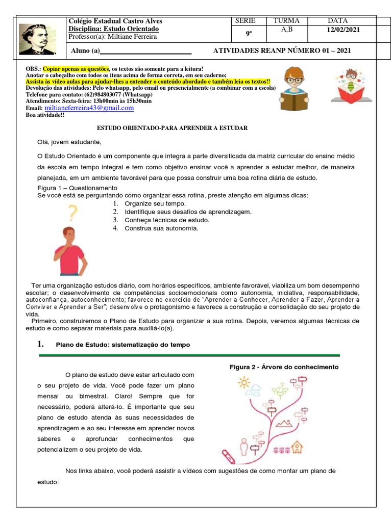 1°texto e Atividade de Estudo Orientado 9° Ano | PDF | Aprendizado