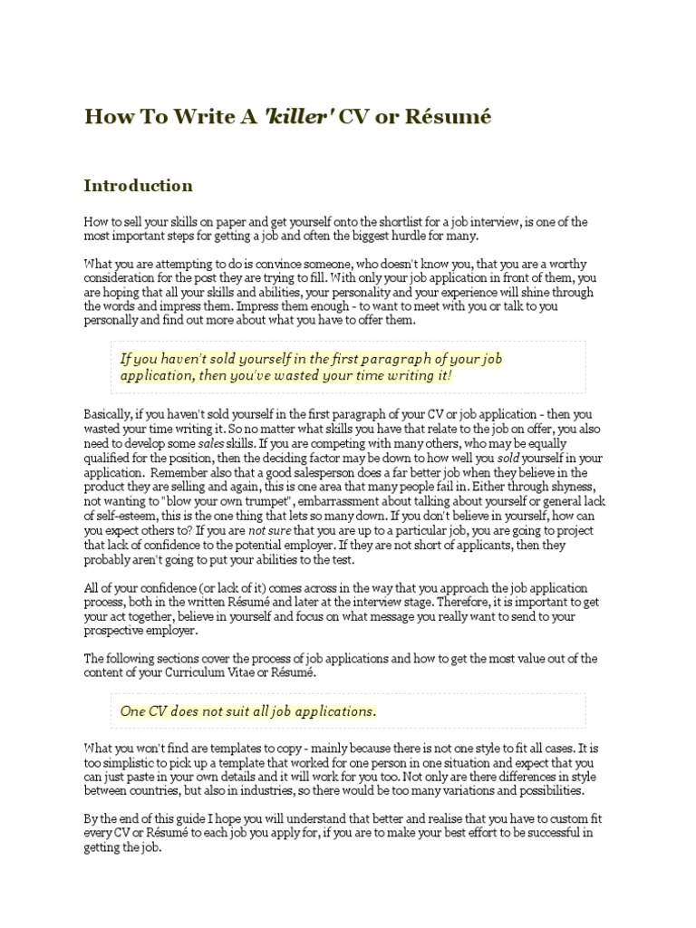 How To Write A Killer CV or Resume | PDF | Résumé | Project Management