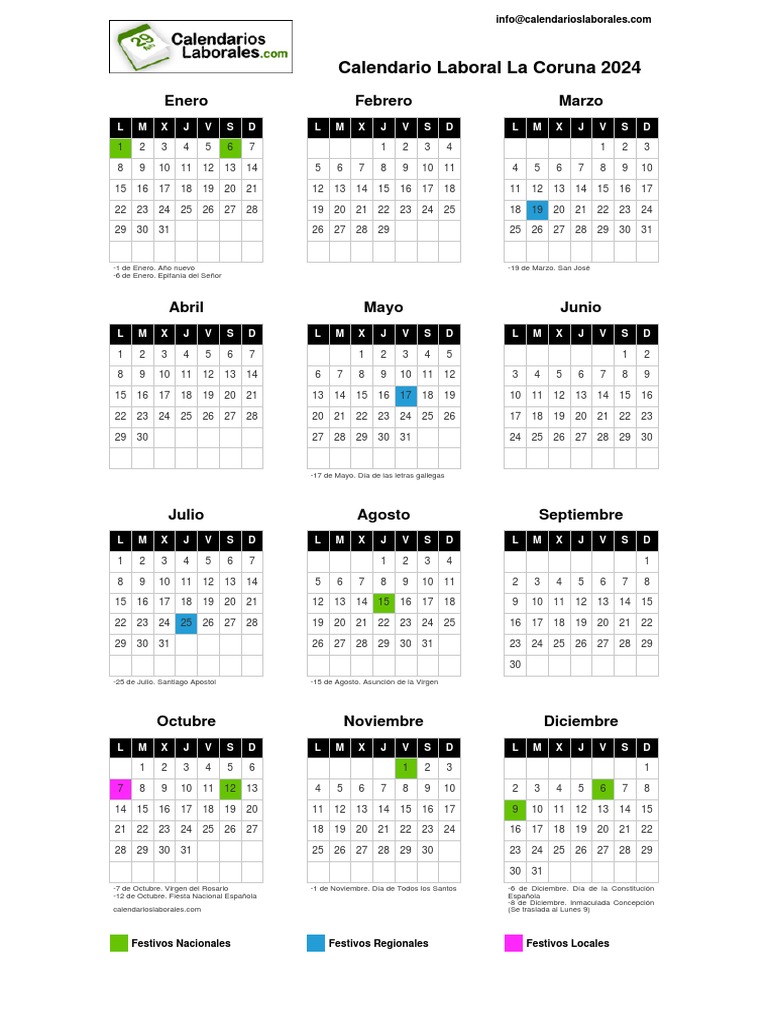 Calendario Laboral Coruña 2024 PDF Calendario