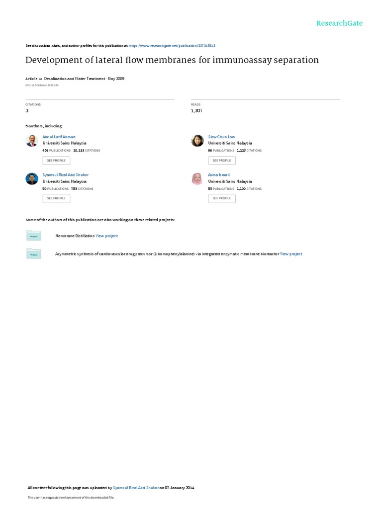 Ahmad, A. Et Al. (2009) Developmetn of Lateral Flow Membranes For