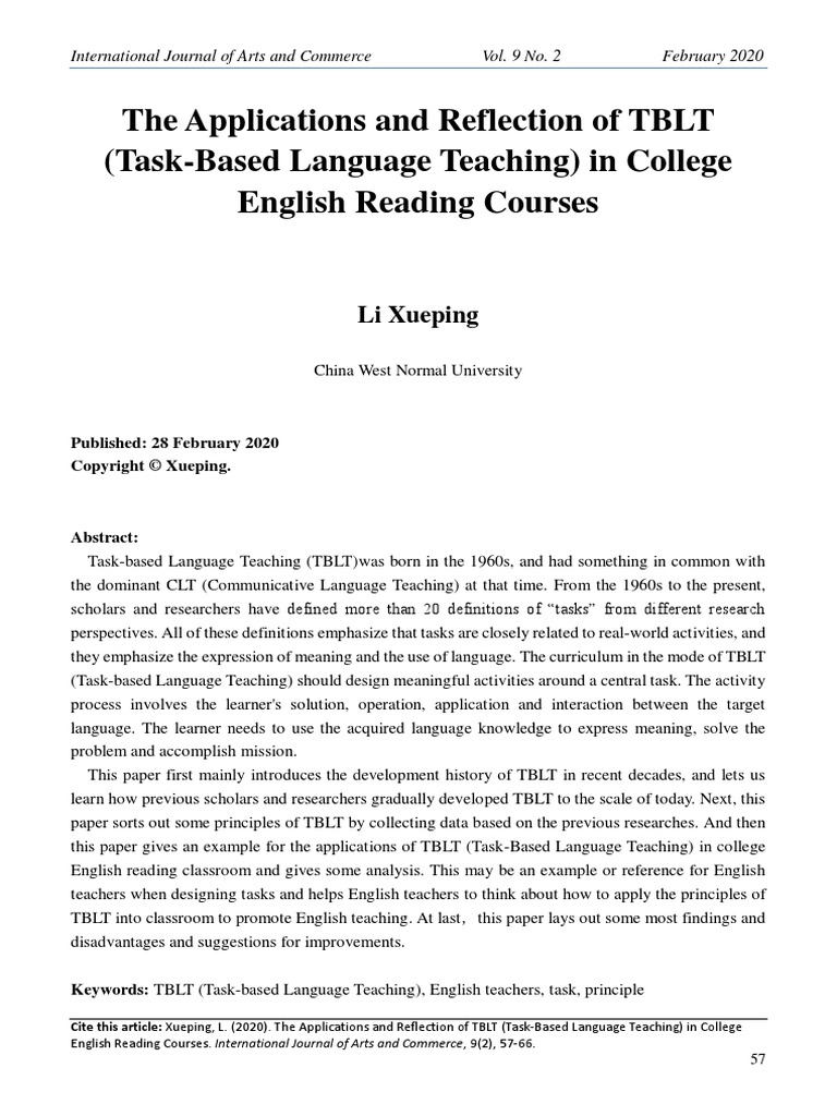Li Xueping - The Applications and Reflection of TBLT (Task-Based ...