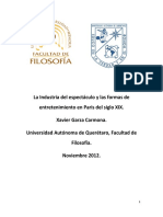 La Industria Del Espectáculo y Las Formas de Entretenimiento en Paris Del Siglo XIX