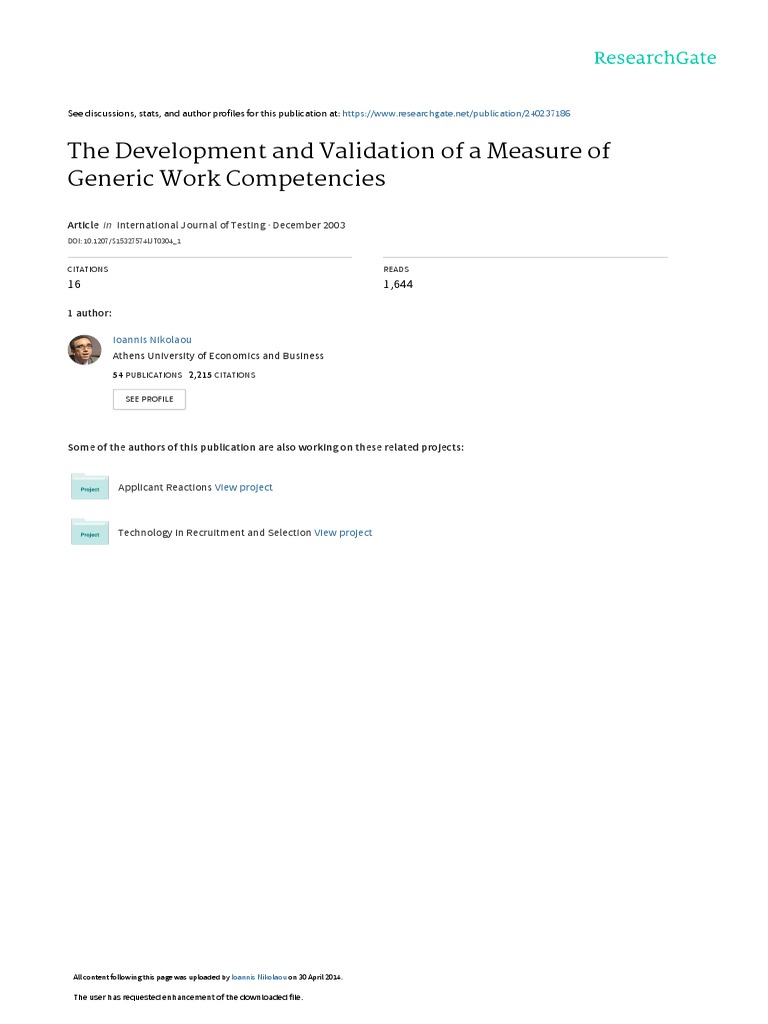 The Development and Validation of A Measure of Gen | PDF | Competence ...